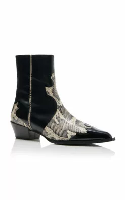 Hester Snake-Print Leather Boots -Boots Sales Store aeyde black white hester calf snake print goat leather black creamy 2