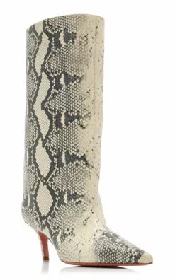 Amina Muaddi Fiona Snake-Effect Leather Ankle Boots -Boots Sales Store amina muaddi animal fiona boot 60 3