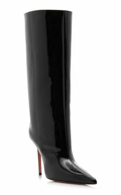 Amina Muaddi Fiona Patent Leather Knee Boots -Boots Sales Store amina muaddi black fiona boot 95 4
