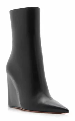 Amina Muaddi Pernille Leather Wedge Ankle Boots -Boots Sales Store amina muaddi black pernille bootie 95 4