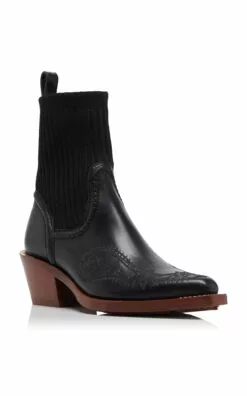 Chloé Nellie Knit-Trimmed Leather Boots -Boots Sales Store chloe black nellie leather knit boots 2