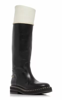 Chloé Noua Leather Riding Boots -Boots Sales Store chloe black white noua leather riding boots 3
