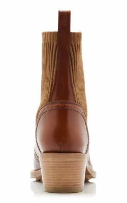 Chloé Nellie Knit-Trimmed Leather Ankle Boots -Boots Sales Store chloe brown nellie leather knit ankle boots 3