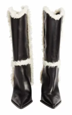 Coperni Bridge Leather & Shearling Cowboy Boots -Boots Sales Store coperni black bridge leather shearling cowboy boots 3