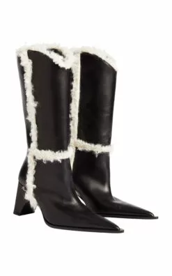 Coperni Bridge Leather & Shearling Cowboy Boots -Boots Sales Store coperni black bridge leather shearling cowboy boots 4
