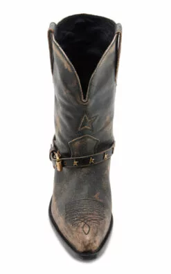 Golden Goose Wish Star Leather Boots -Boots Sales Store golden goose black wish star low shiny leather upper belt and chain accessories boots 1