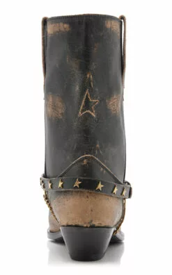 Golden Goose Wish Star Leather Boots -Boots Sales Store golden goose black wish star low shiny leather upper belt and chain accessories boots 2