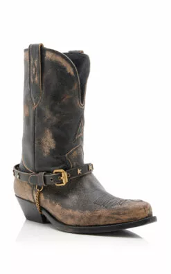 Golden Goose Wish Star Leather Boots -Boots Sales Store golden goose black wish star low shiny leather upper belt and chain accessories boots 3