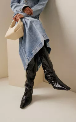 Davis Knee-High Leather Boots -Boots Sales Store khaite black davis knee high leather boots 1