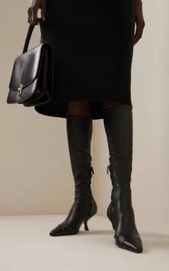 The Row Lady Knee-High Leather Boots 8 The Row Lady Knee-High Leather Boots -Boots Sales Store the row black lady knee high leather boots 1